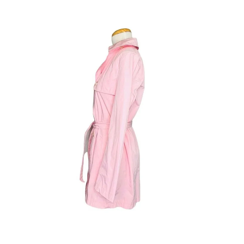 LAUREN RALPH LAUREN Vintage Nylon Jacket Pink Double Breasted Belt Trench Coat - Picture 4 of 9